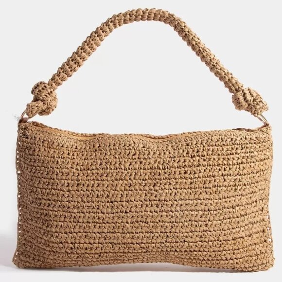 Fame Braided Handle Rectangular Straw Hand Bag - Picture 1 of 4